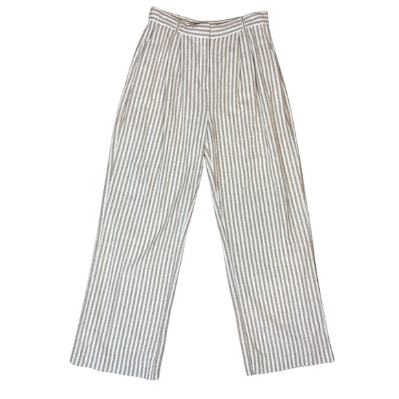 Abercrombie & Fitch Linen Cotton Blend Pants Wide Leg Sz M Long Stripe Tan Cream - Picture 1 of 15